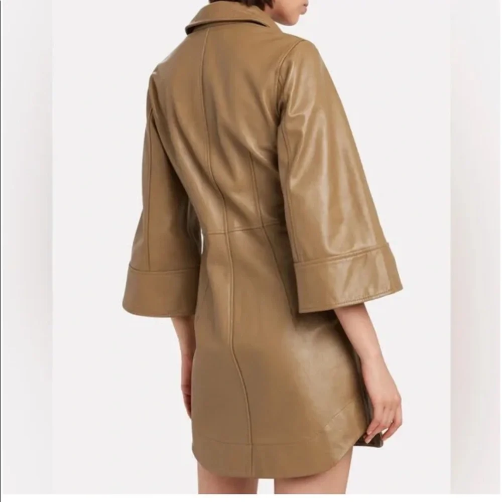 Ganni Tan Leather Mini Dress - Picture 2 of 6
